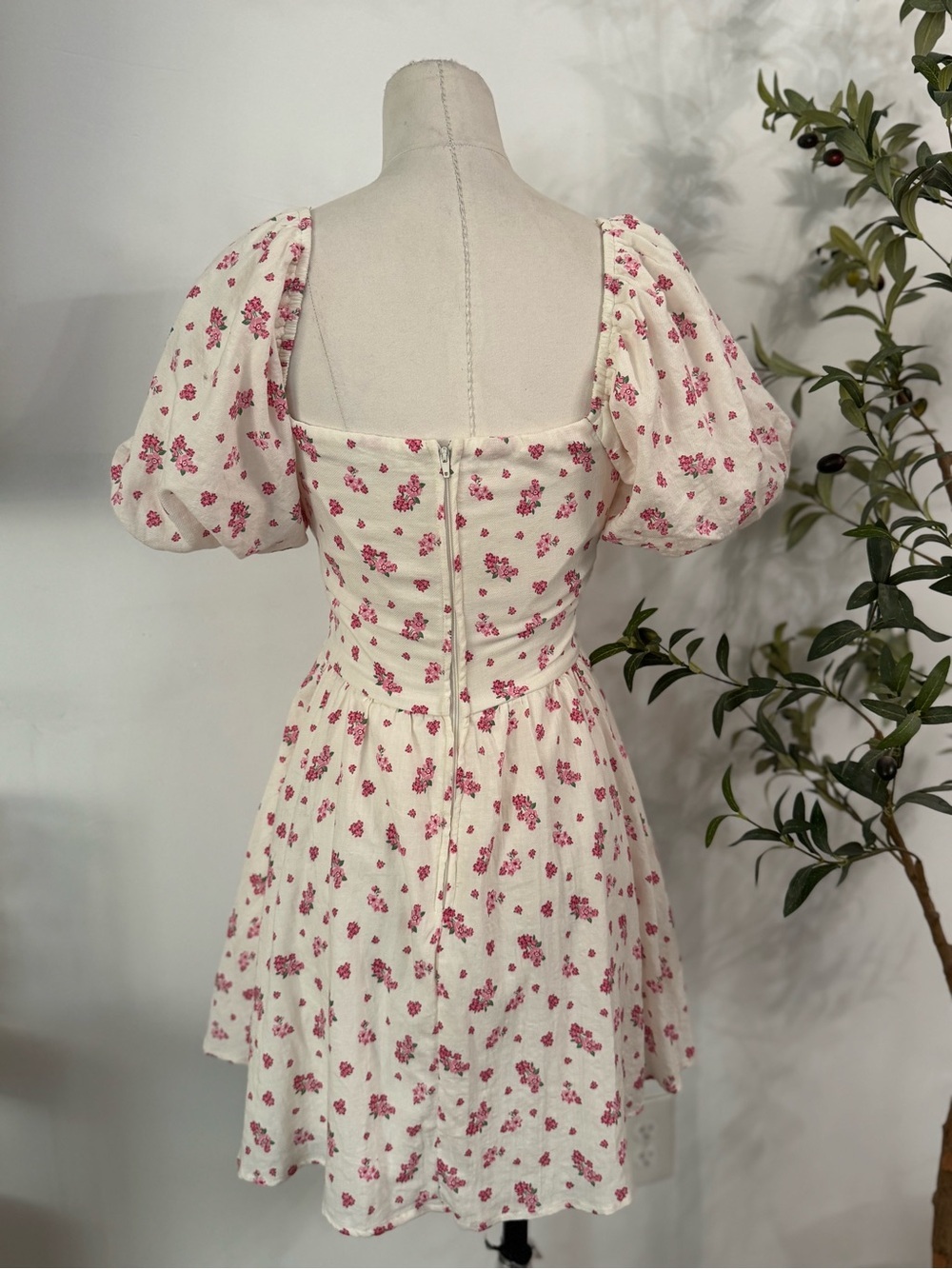 Altar’d State Floral Corset Mini Dress Size Small Cottagecore Puff Sleeve - Picture 6 of 8